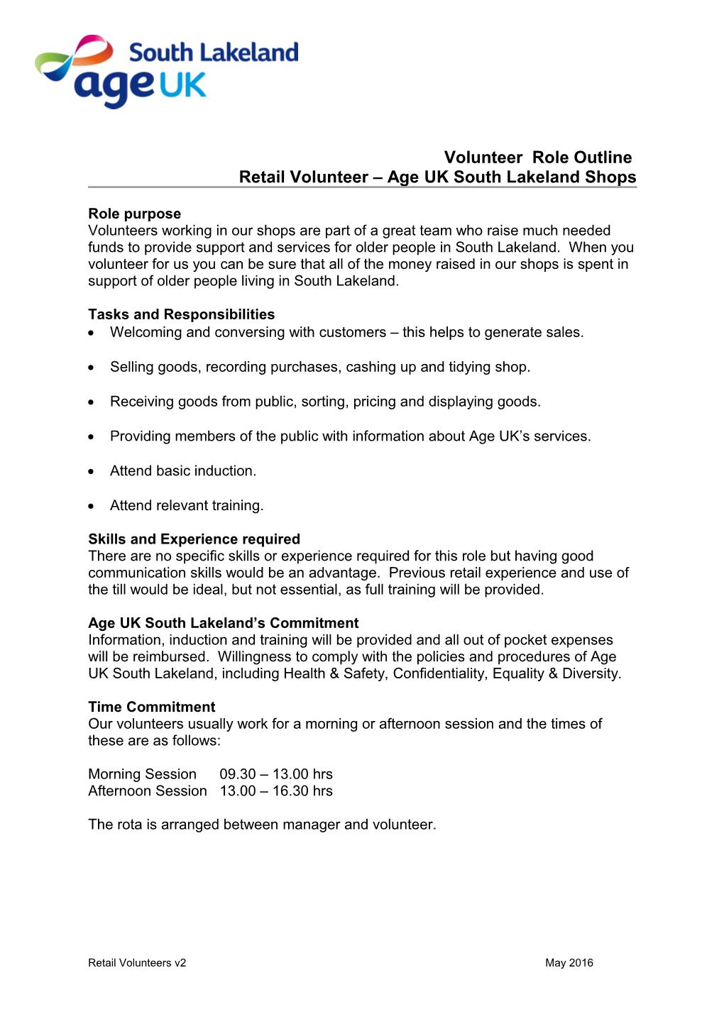 Retail Volunteer Age UK South Lakeland Shops
