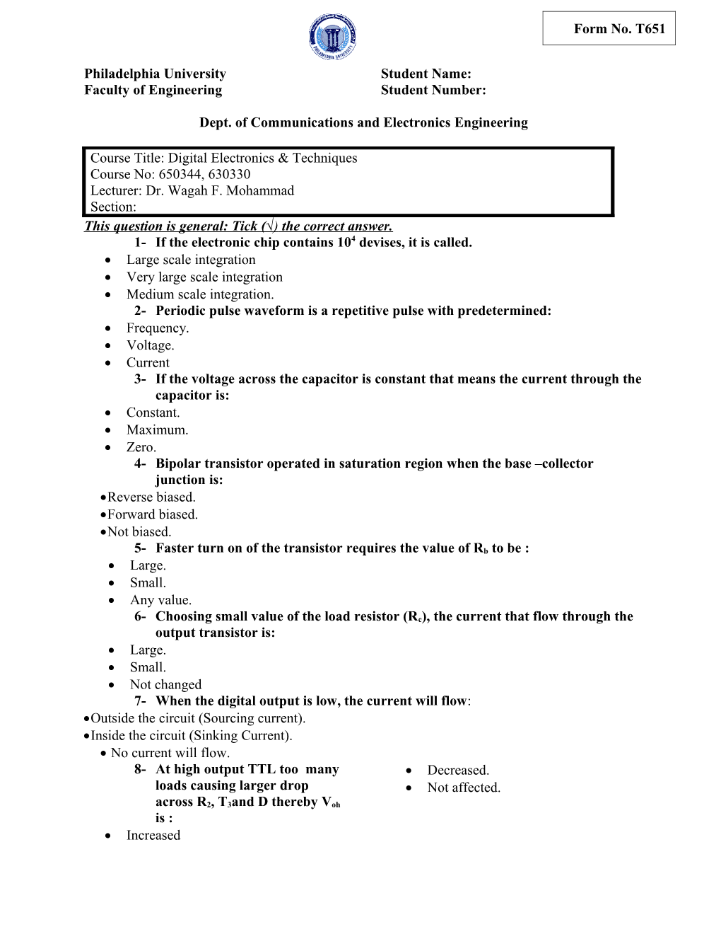 Dept. of Communications and Electronics Engineering