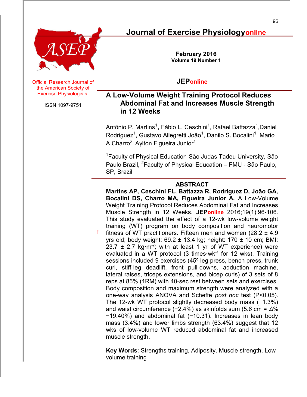 A Low-Volume Weight Training Protocol Reduces Abdominal Fat and Increases Muscle Strength