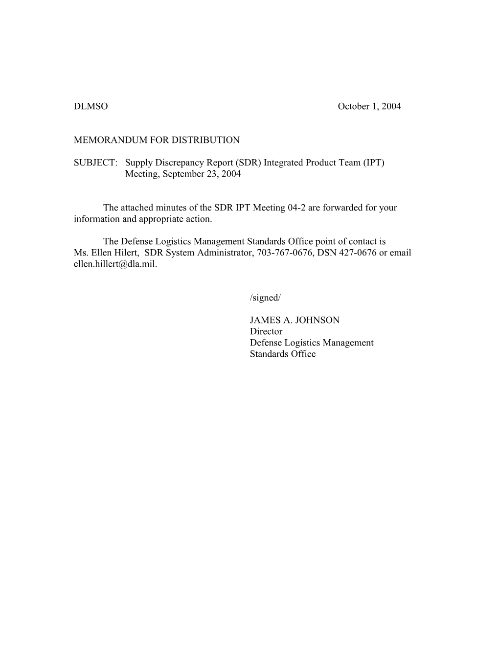 Memorandum for Distribution