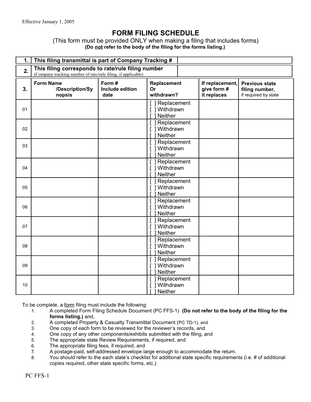Property & Casualty Transmittal Document (Revised 1/1/04)
