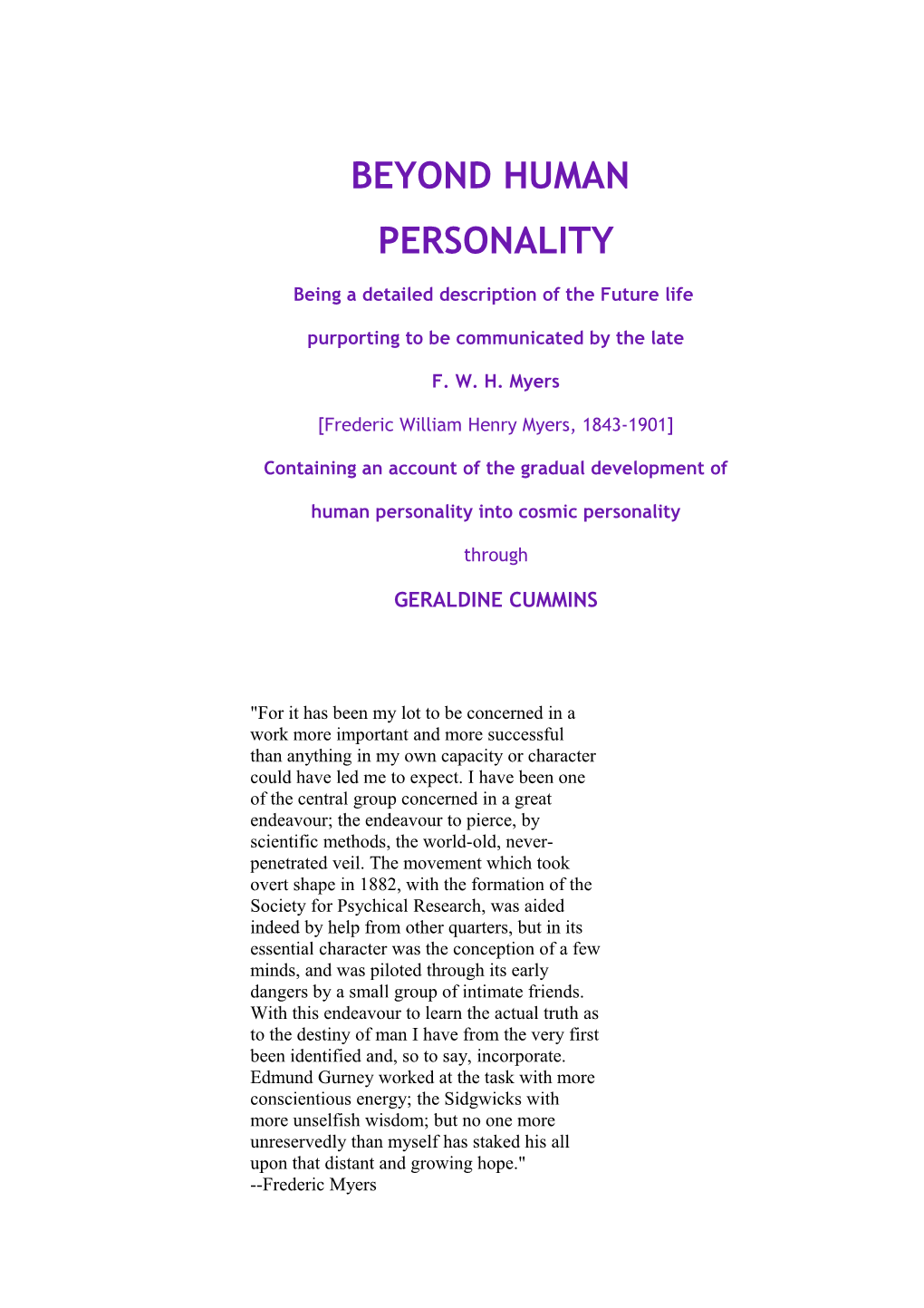 Beyond Human Personality-Frederic Myers Via Geraldine Cummins FREE Ebook