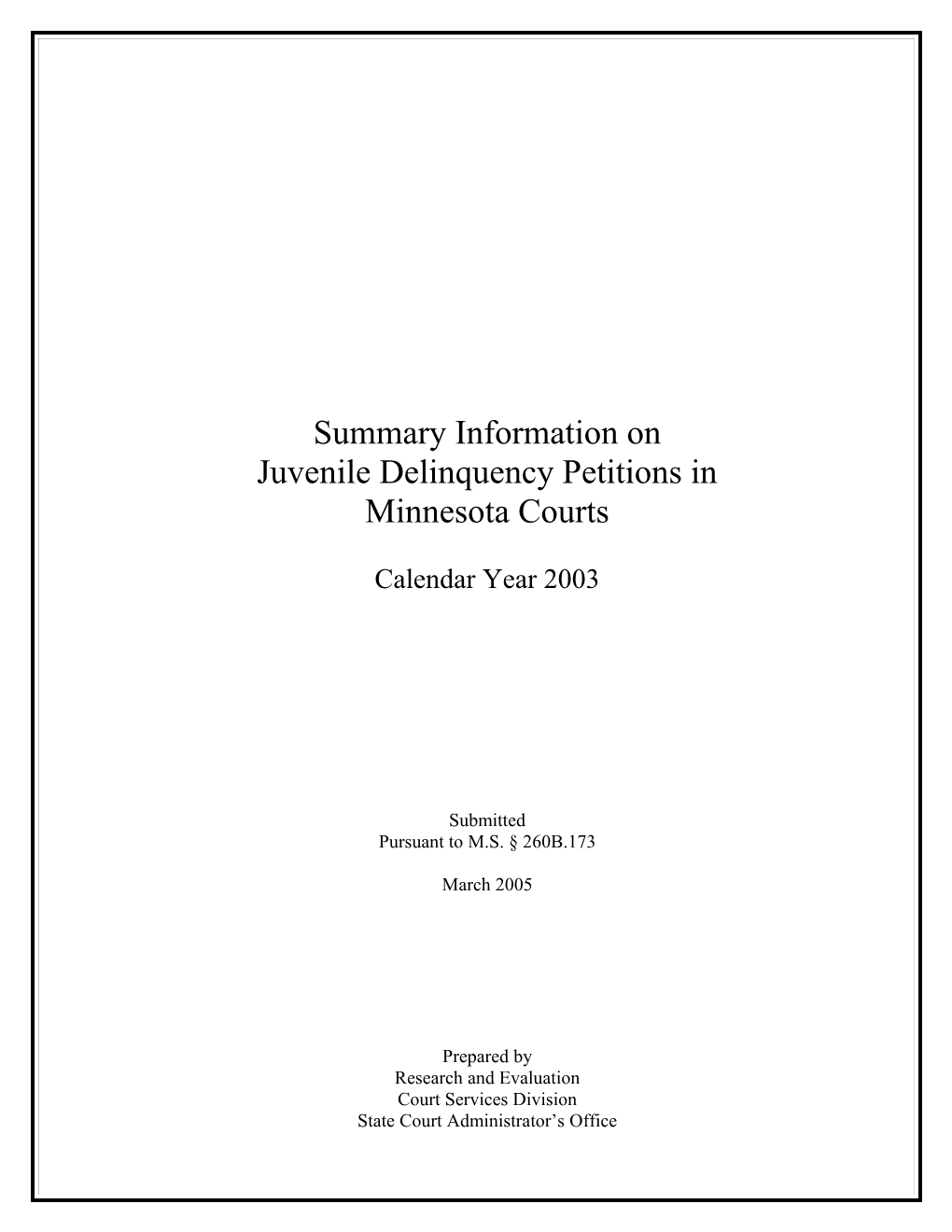 Juvenile Delinquency Petitions Filed in Minnesota in 2000