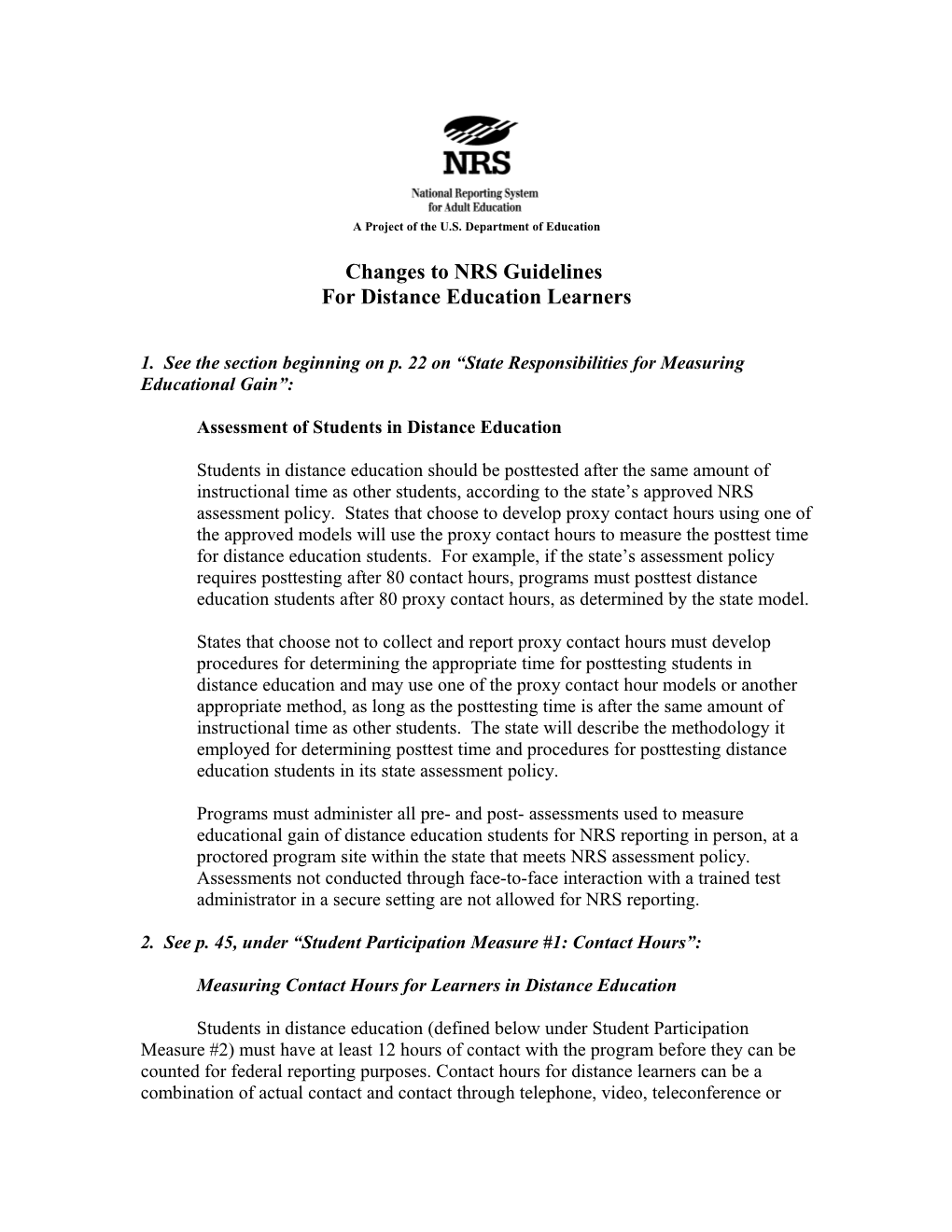 Draft NRS Guidelines for Distance Education
