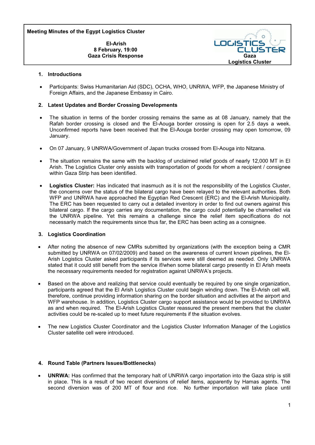 Meeting Minutes of Bangladesh Logistics Cluster