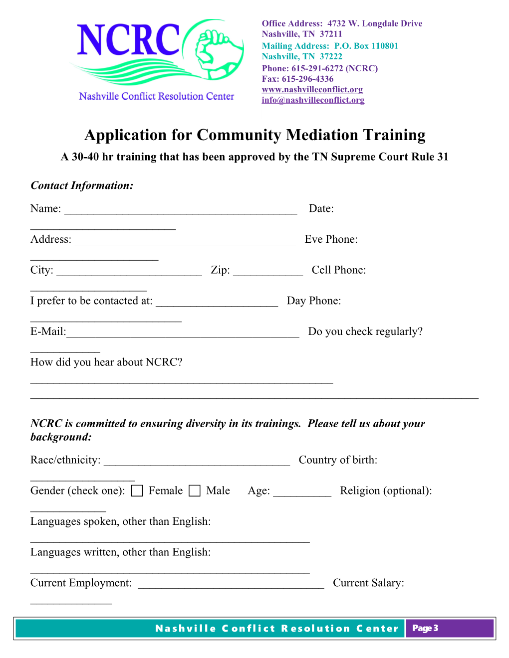 Application Forcommunity Mediation Training