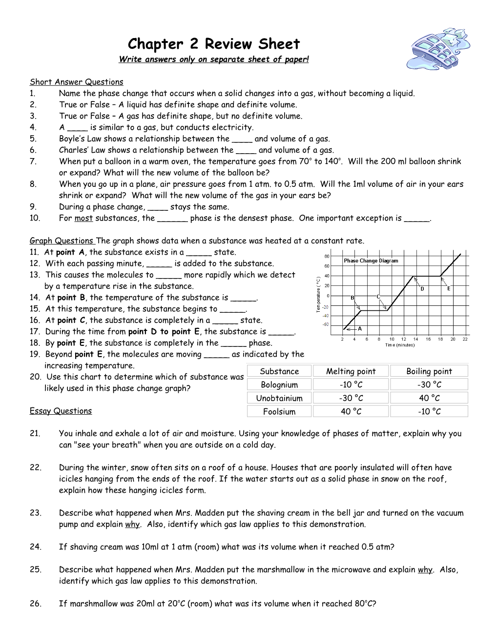 Phase Change Worksheet