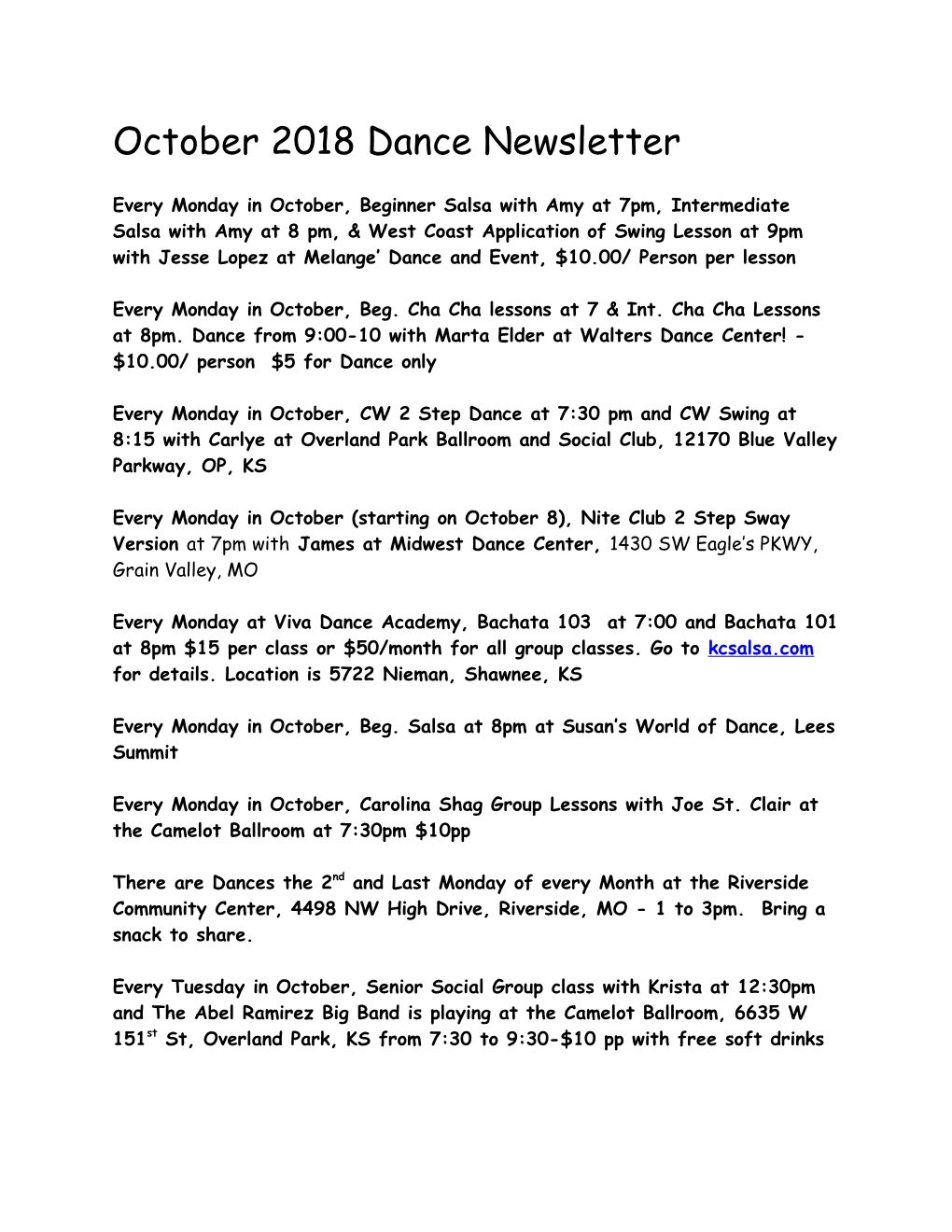 October2018 Dance Newsletter
