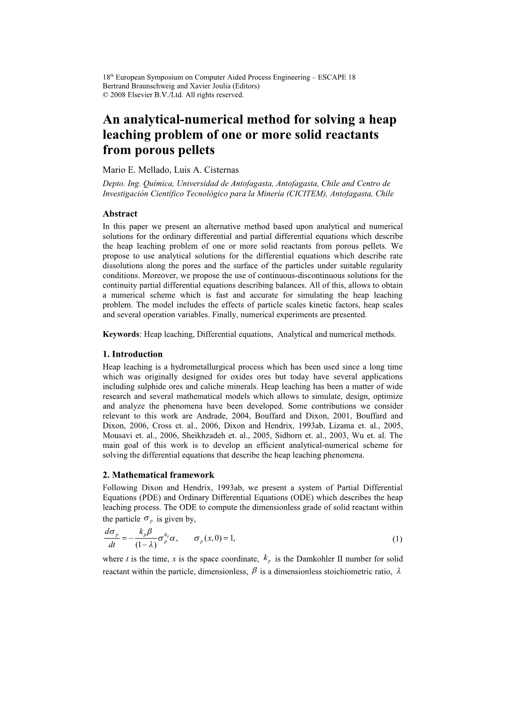 An Analytical-Numerical Method for Solving a Heap Leaching Problem 1