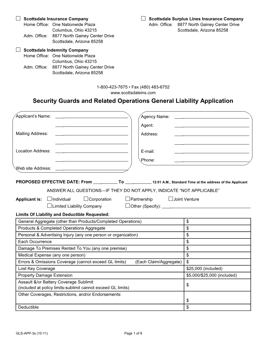 Security Guards and Related Operations General Liability Application