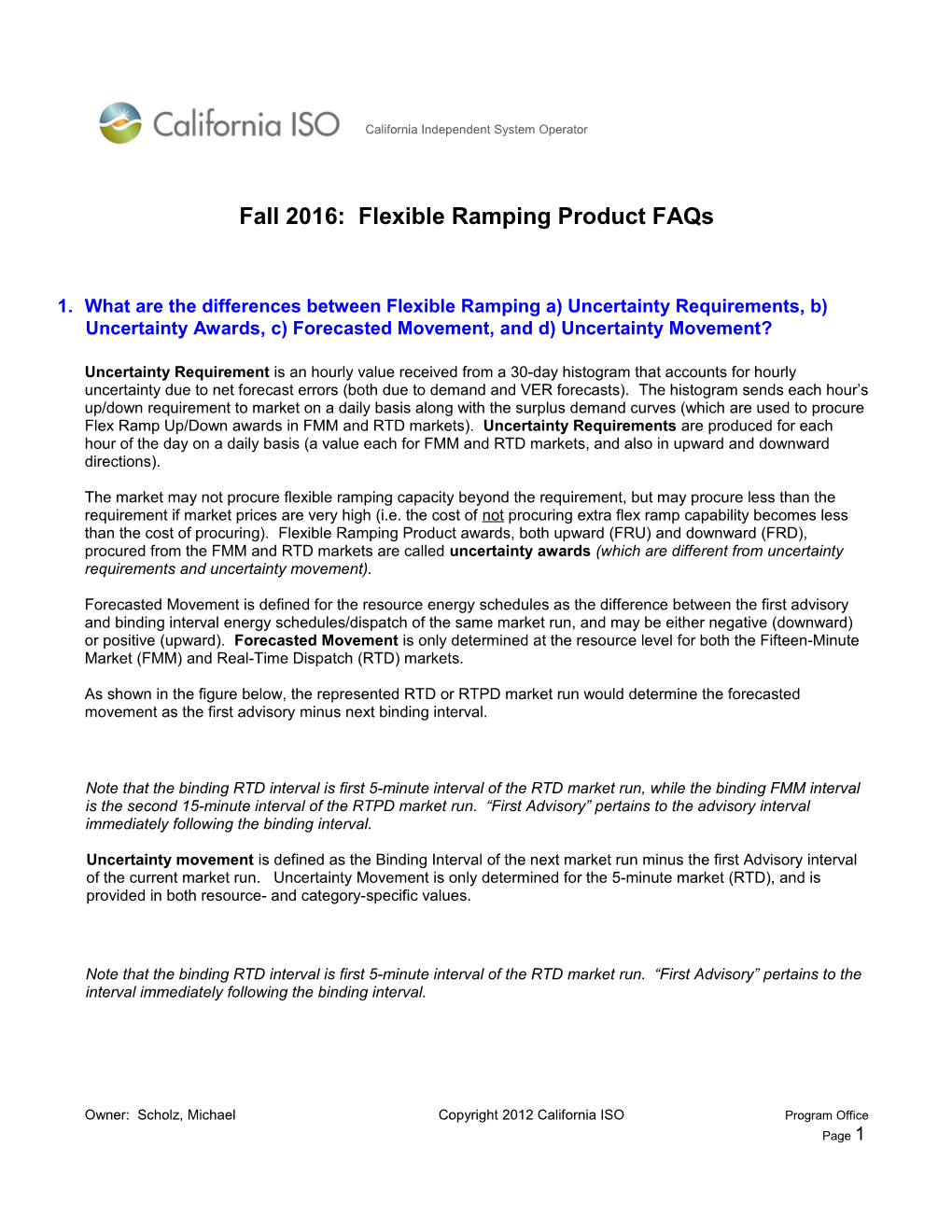 Fall 2016: Flexible Ramping Product Faqs