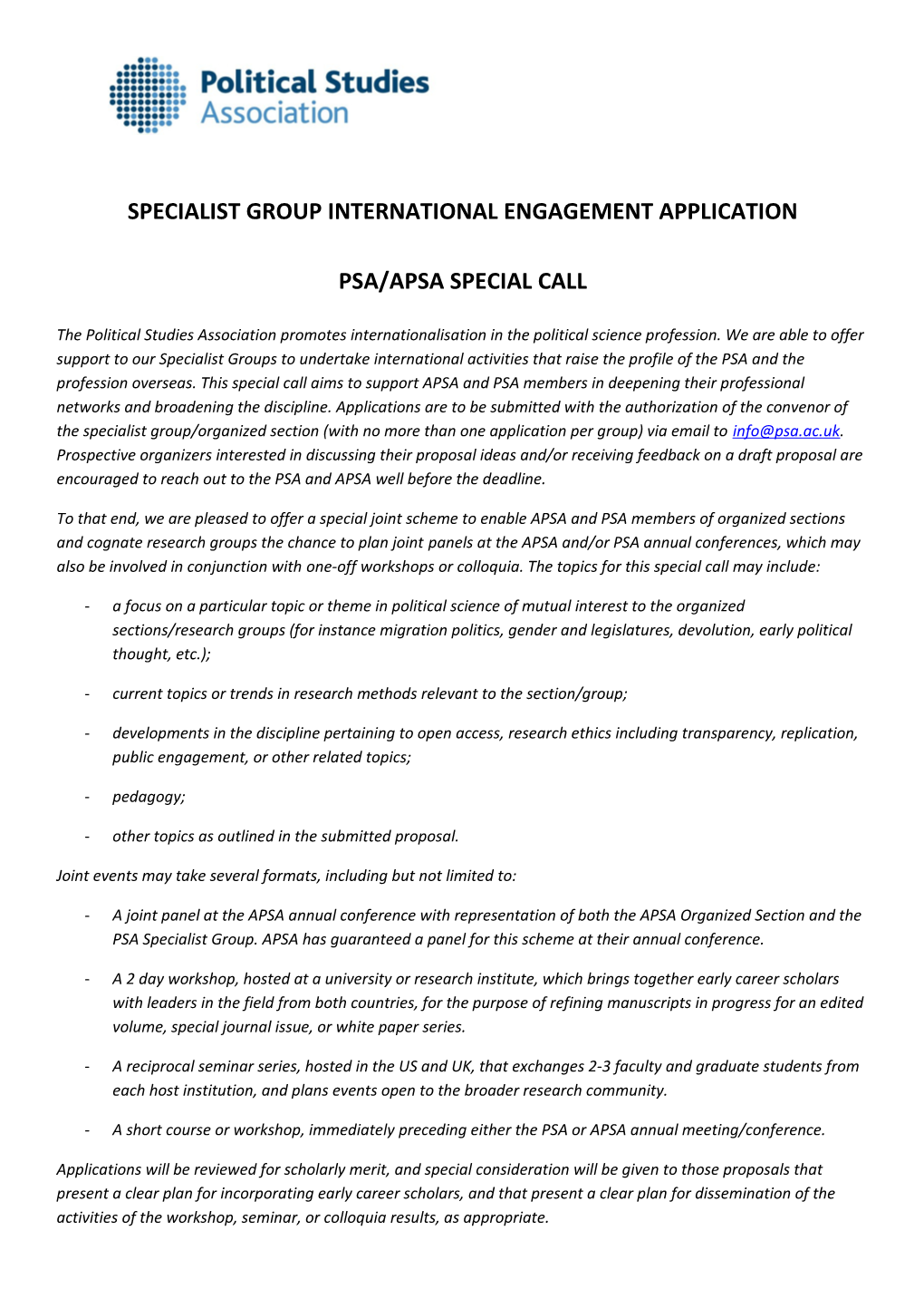 Specialist Group International Engagement Application
