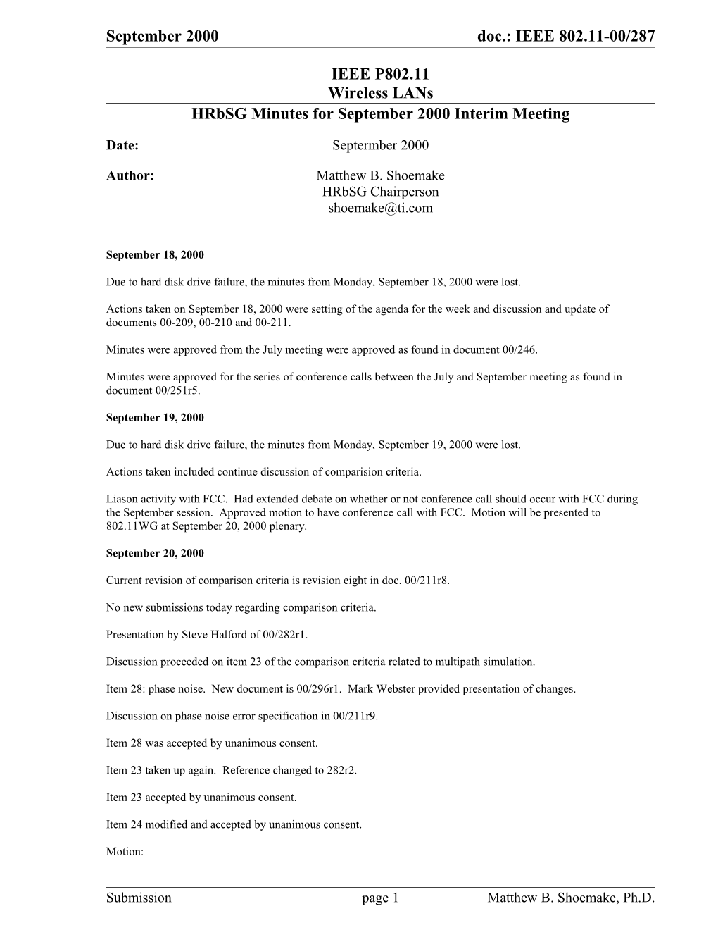Hrbsg Minutes for September 2000 Interim Meeting