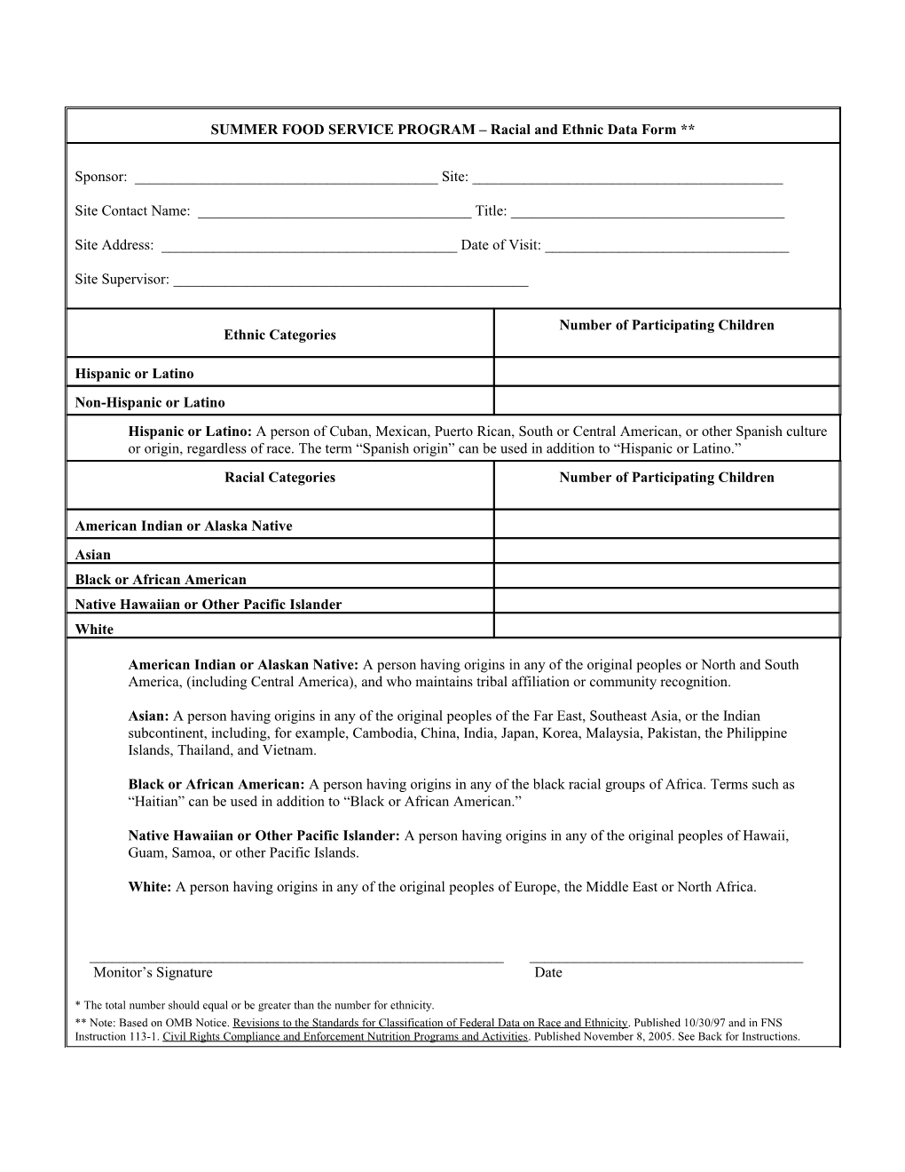 RACIAL Or ETHNIC DATA FORM