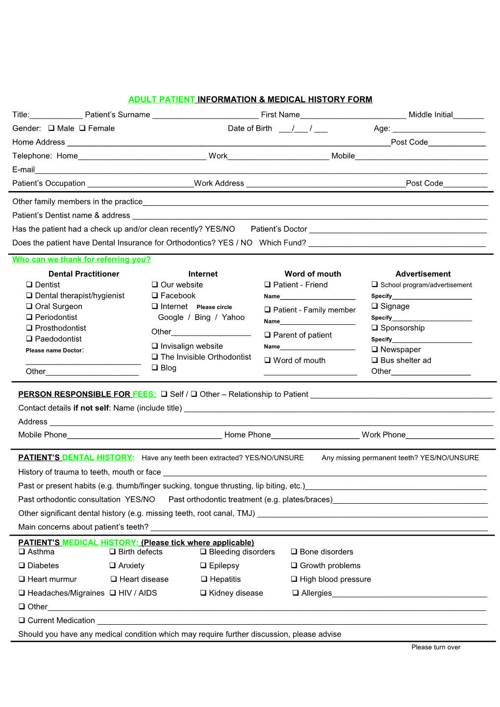 Orthodontic Patient Information