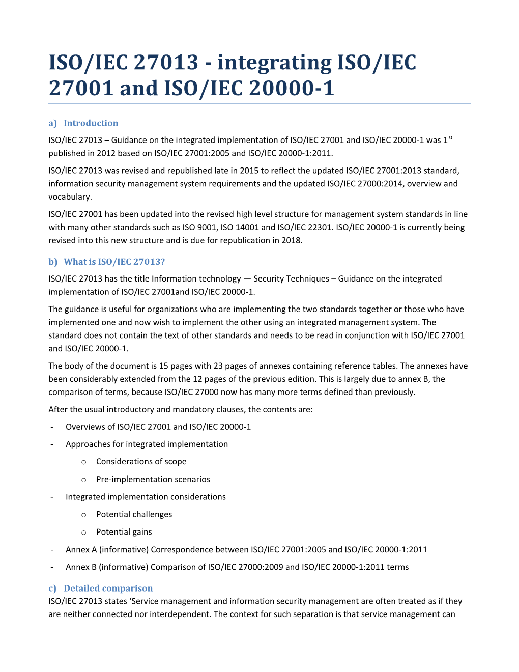 ISO/IEC 27013 - Integrating ISO/IEC 27001 and ISO/IEC 20000-1