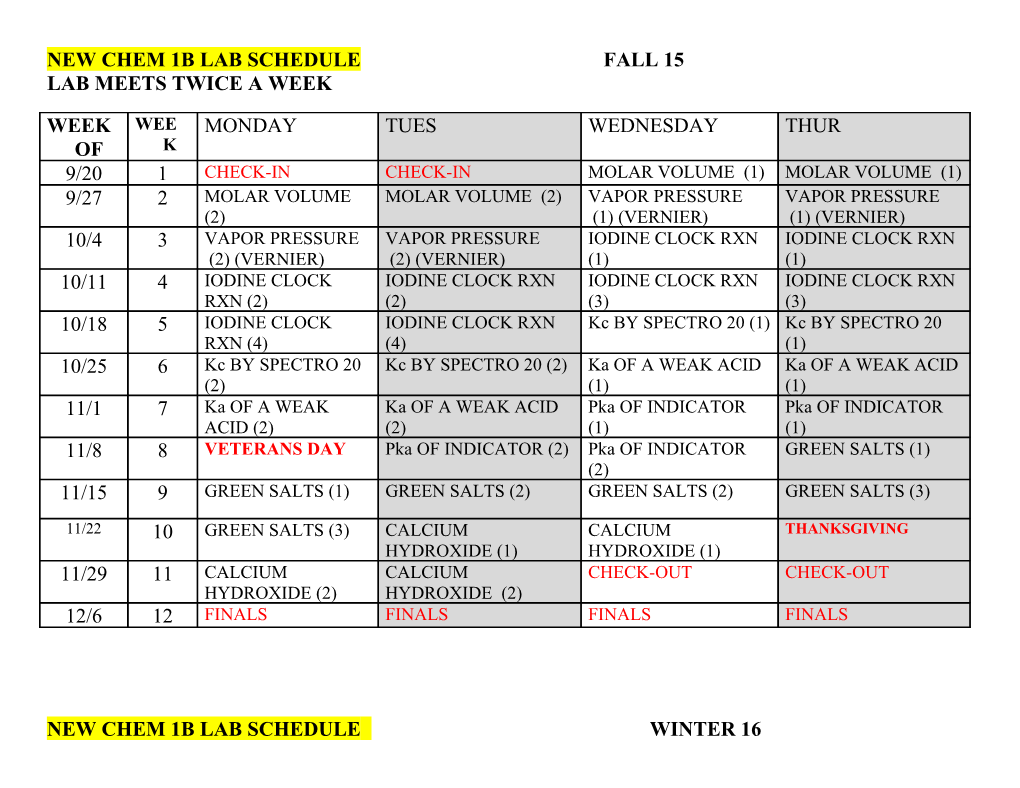 New Chem 1B Lab Schedulefall 15