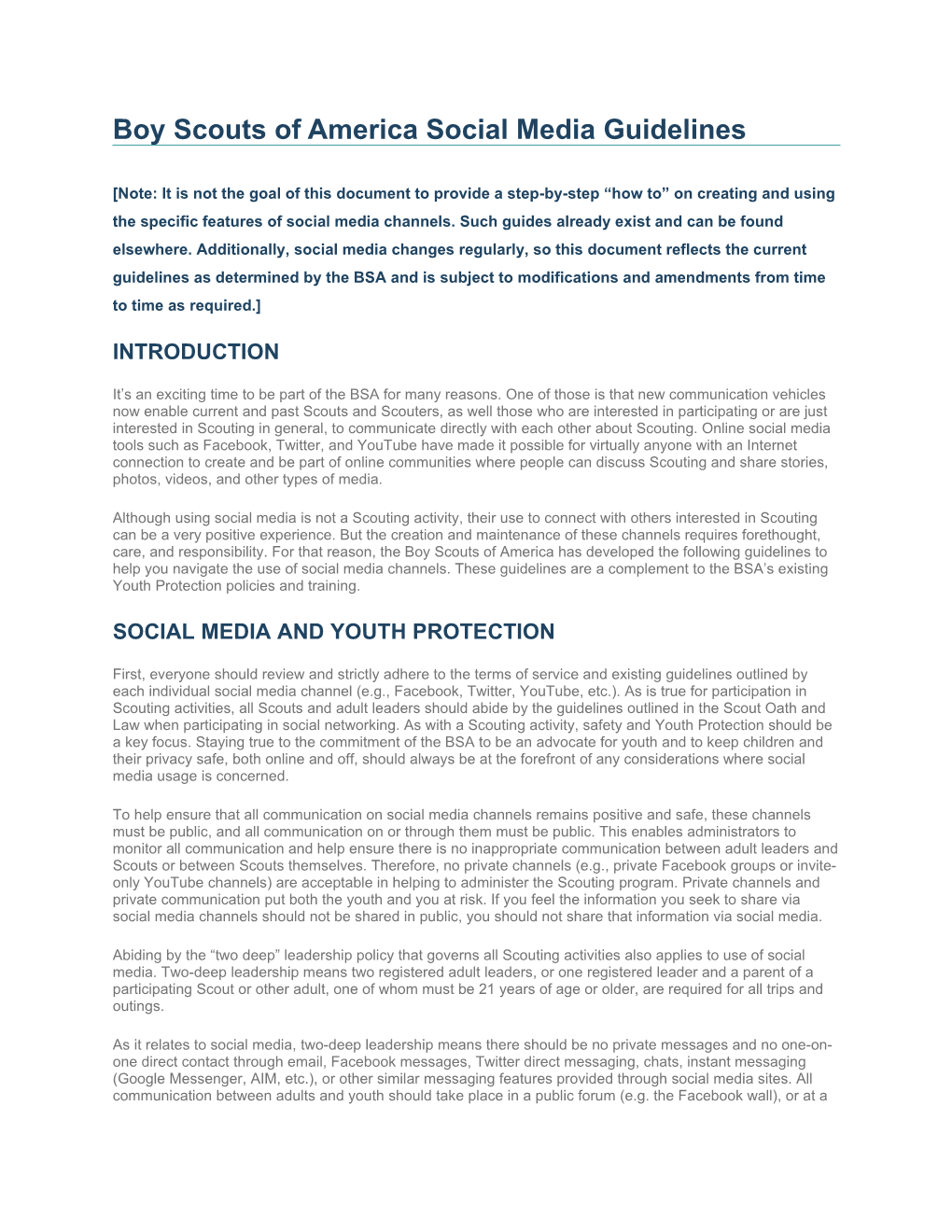 Boy Scouts of America Social Media Guidelines