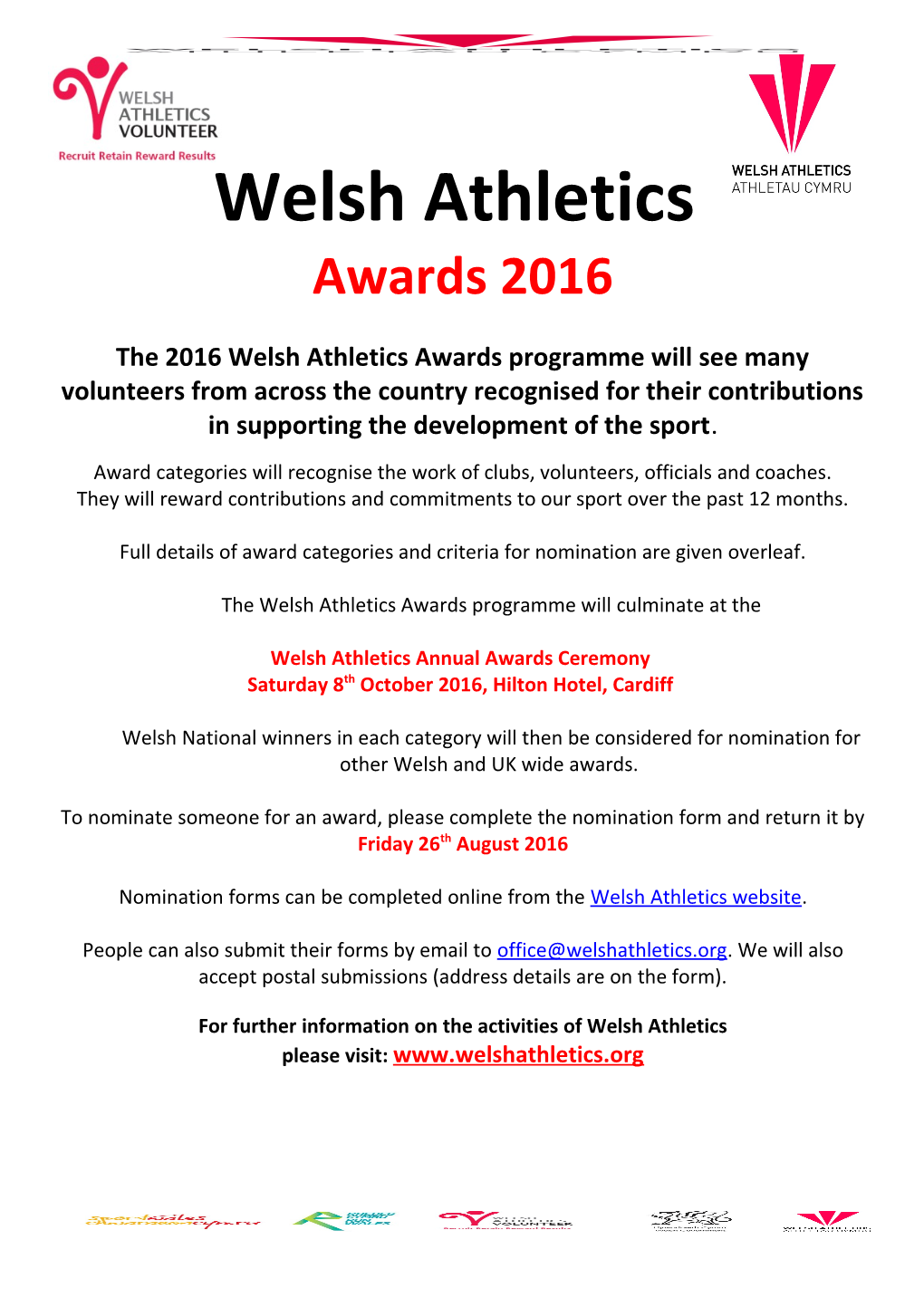 Award Categories Will Recognise the Work of Clubs, Volunteers, Officials and Coaches