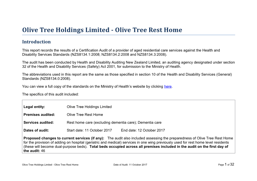 Olive Tree Holdings Limited - Olive Tree Rest Home