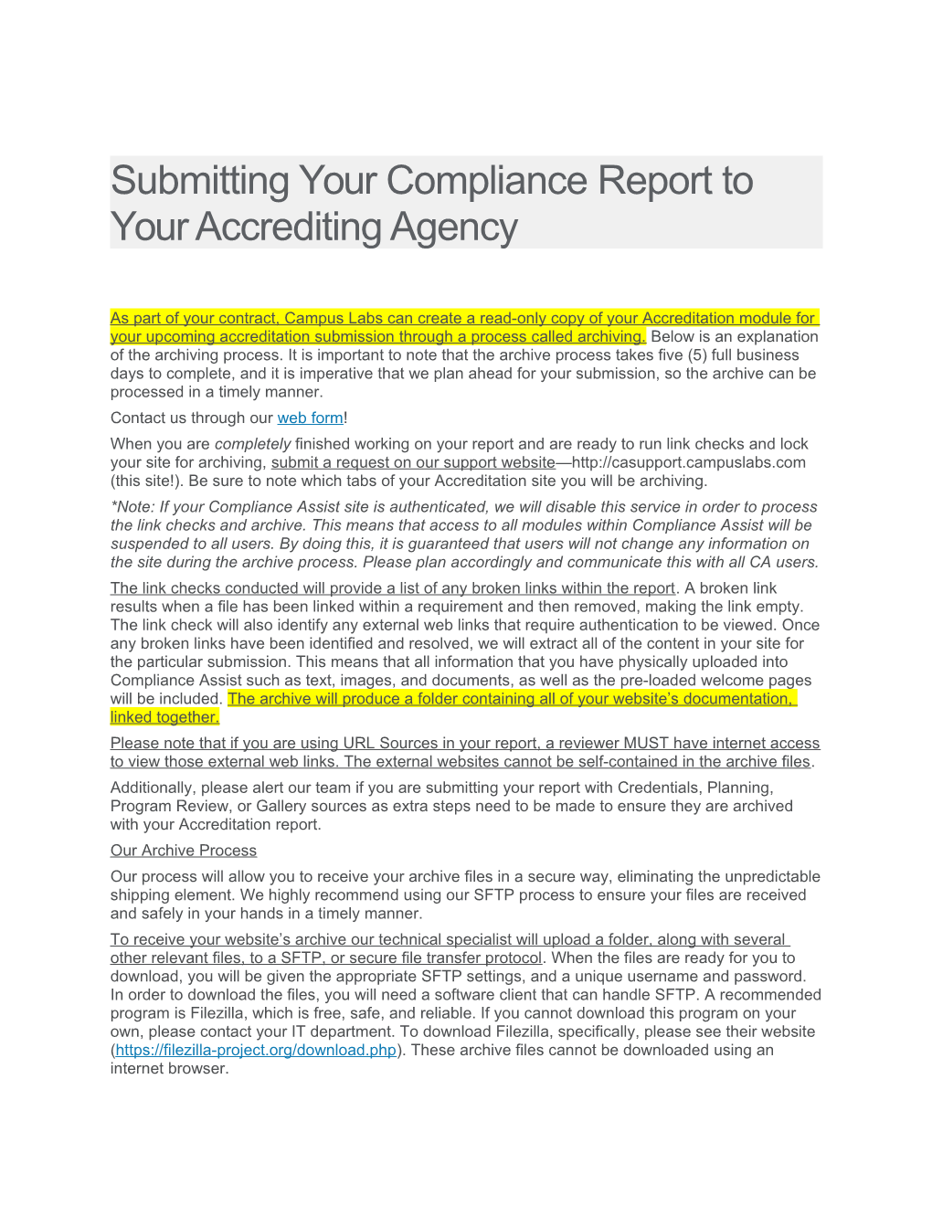 Submitting Your Compliance Report to Your Accrediting Agency