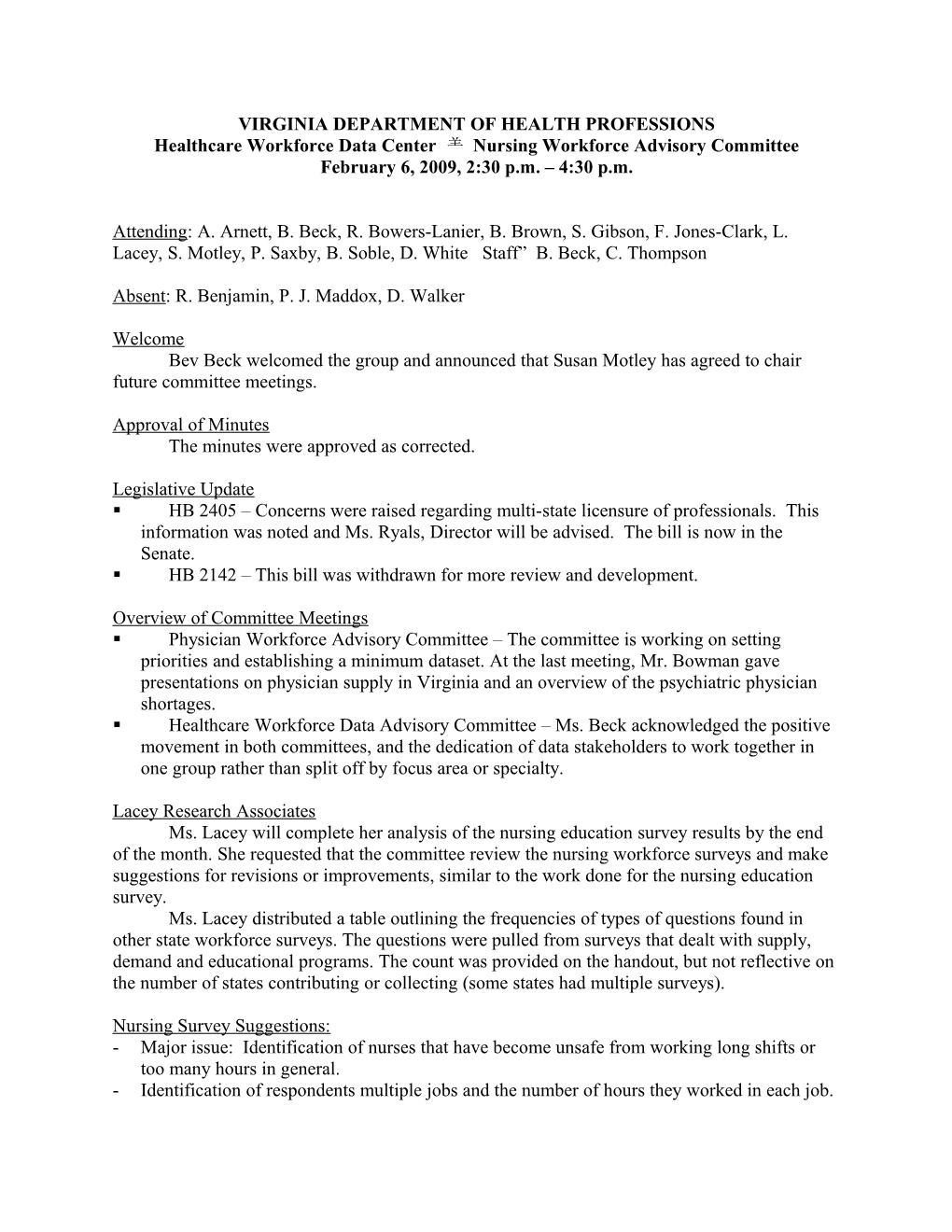 Workforce Advisory Committee Minutes 2-6-09