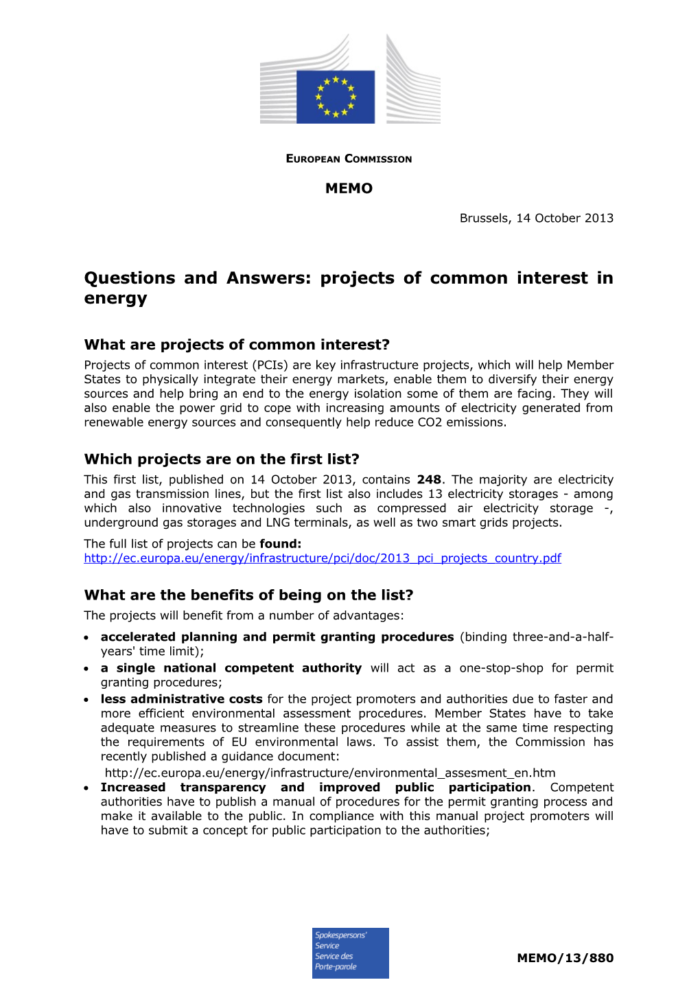 Questions and Answers: Projects of Common Interest in Energy