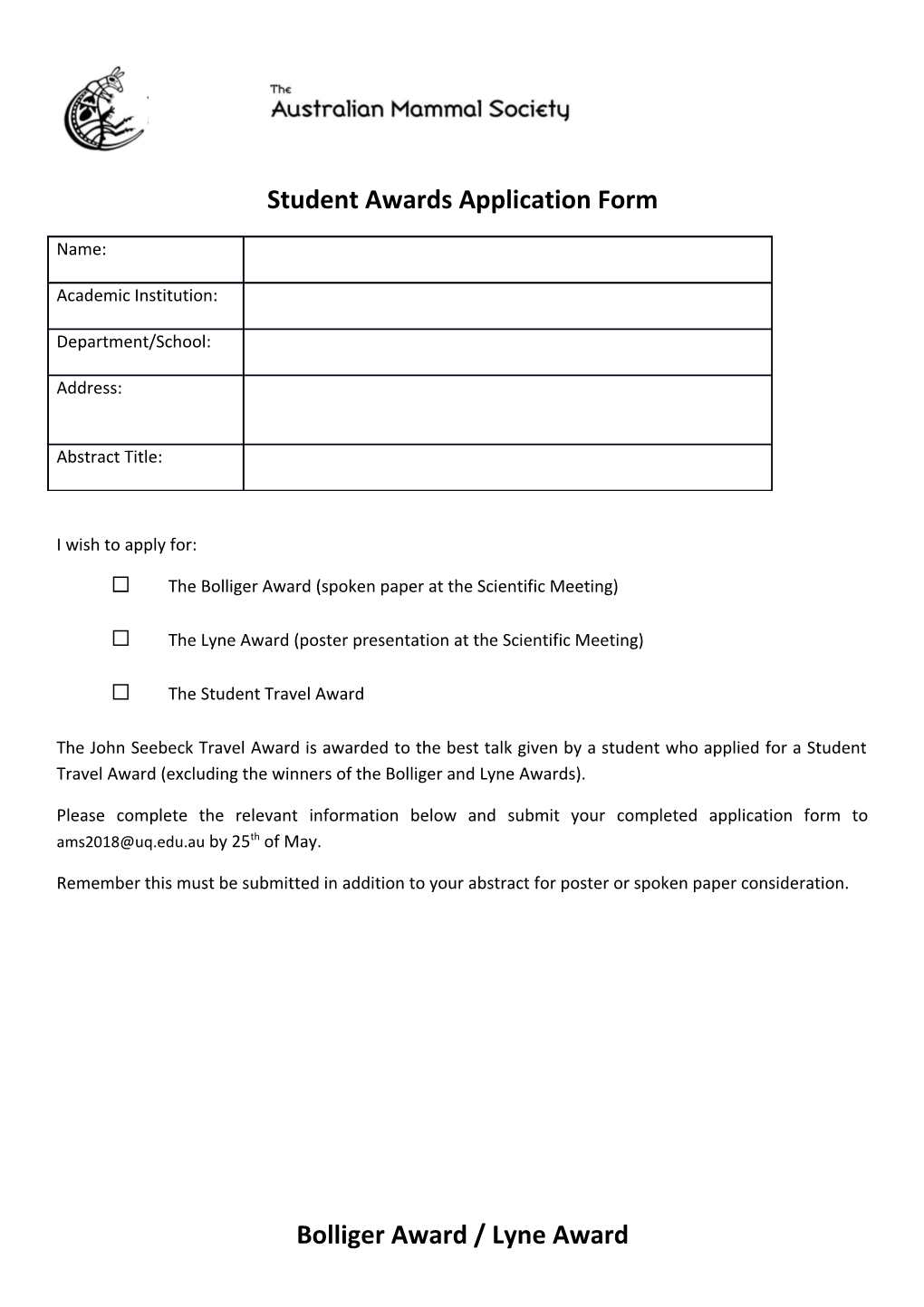 Student Awards Application Form