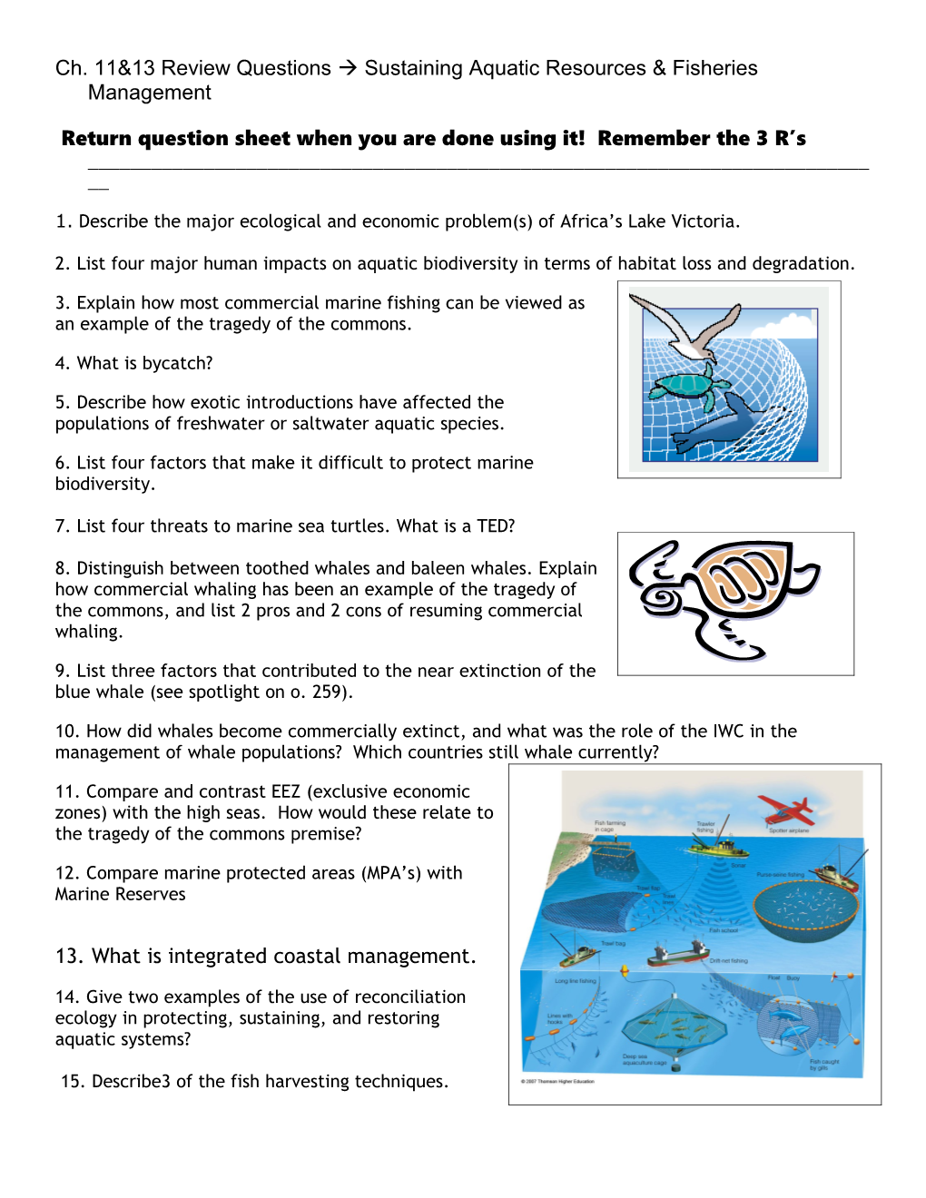 Ch. 11&13 Review Questions Sustaining Aquatic Resources & Fisheries Management