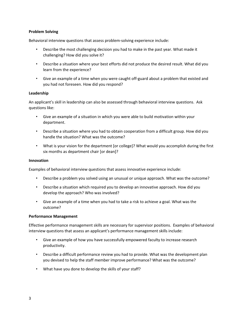 Guidelines for Behavioral-Based Interviewing