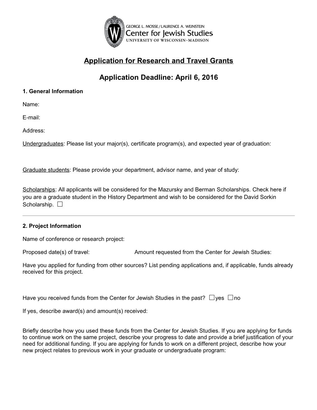 Application for Research and Travel Grants