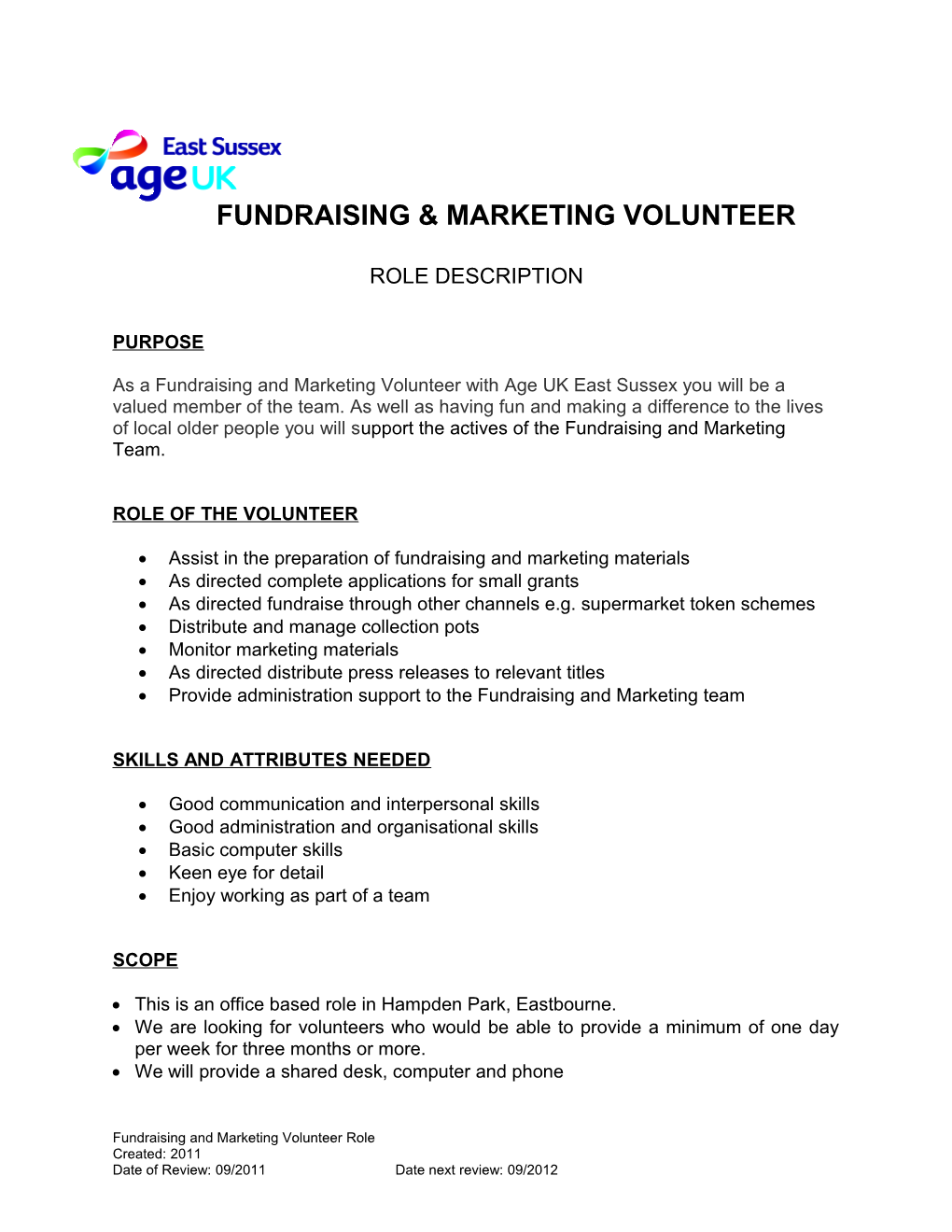 Fundraising & Marketing Volunteer