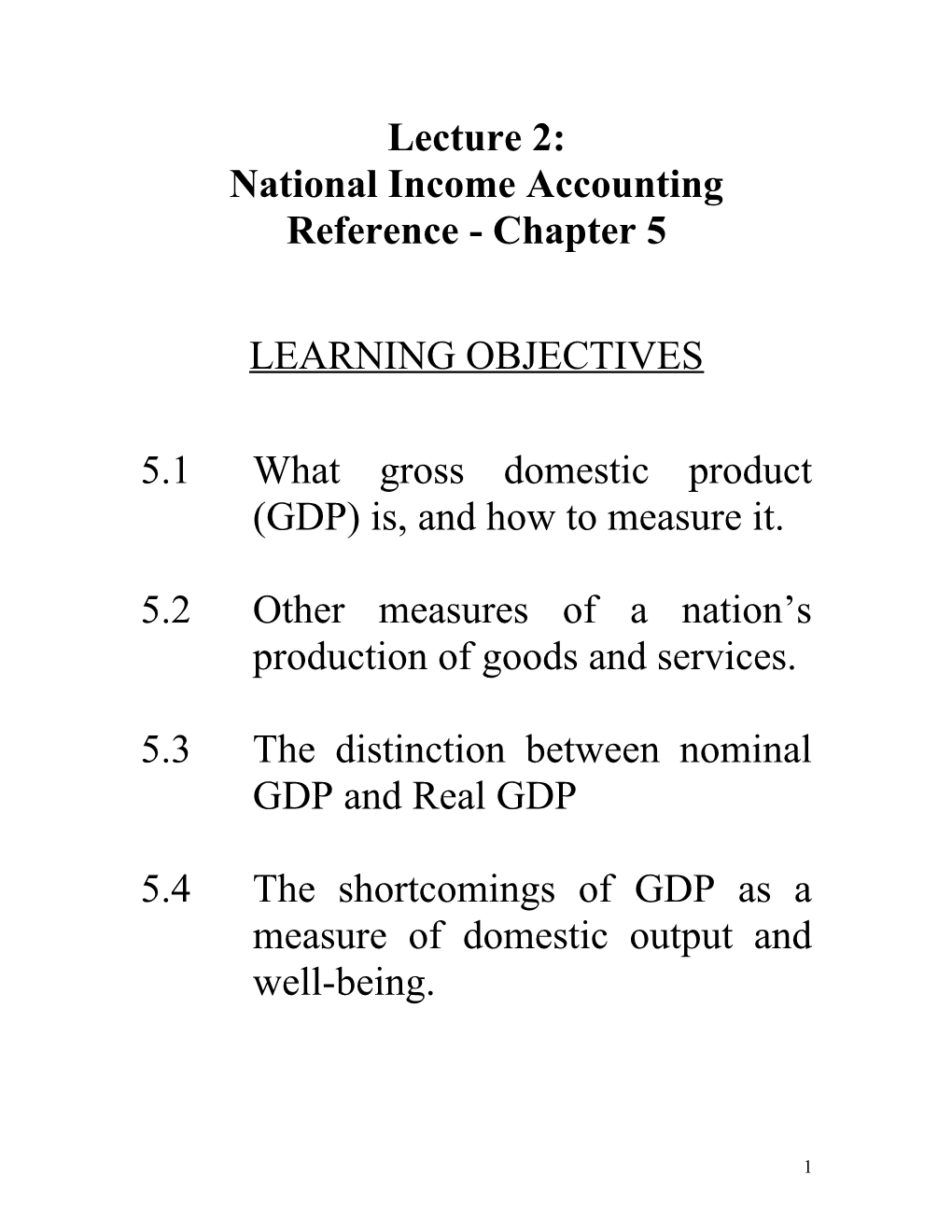 Lecture 2: National Income Accounting