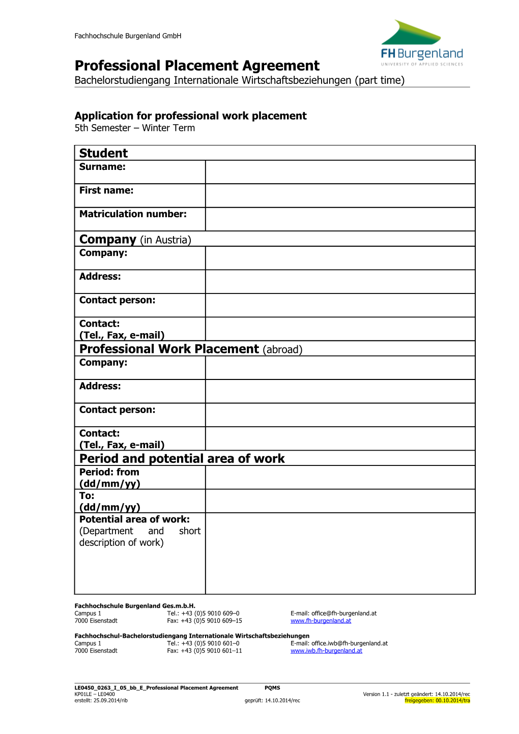 Professional Placement Agreement