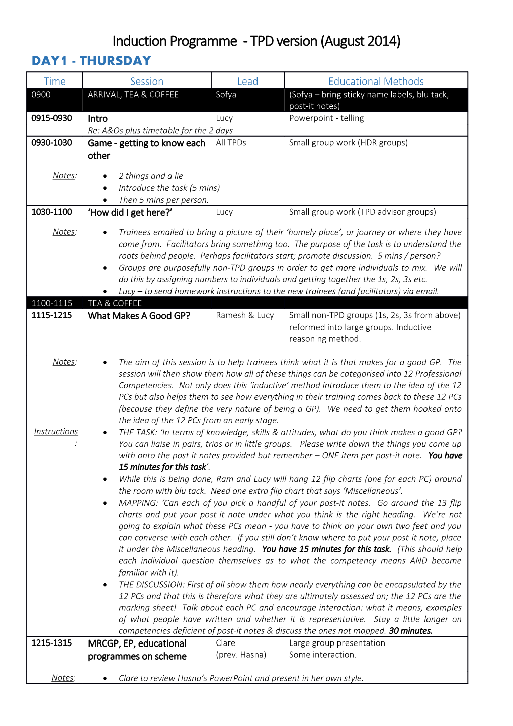 Induction Programme - TPD Version (August 2014)