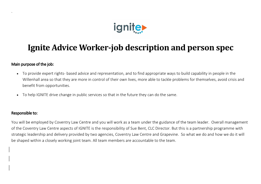 Igniteadvice Worker-Job Description and Person Spec