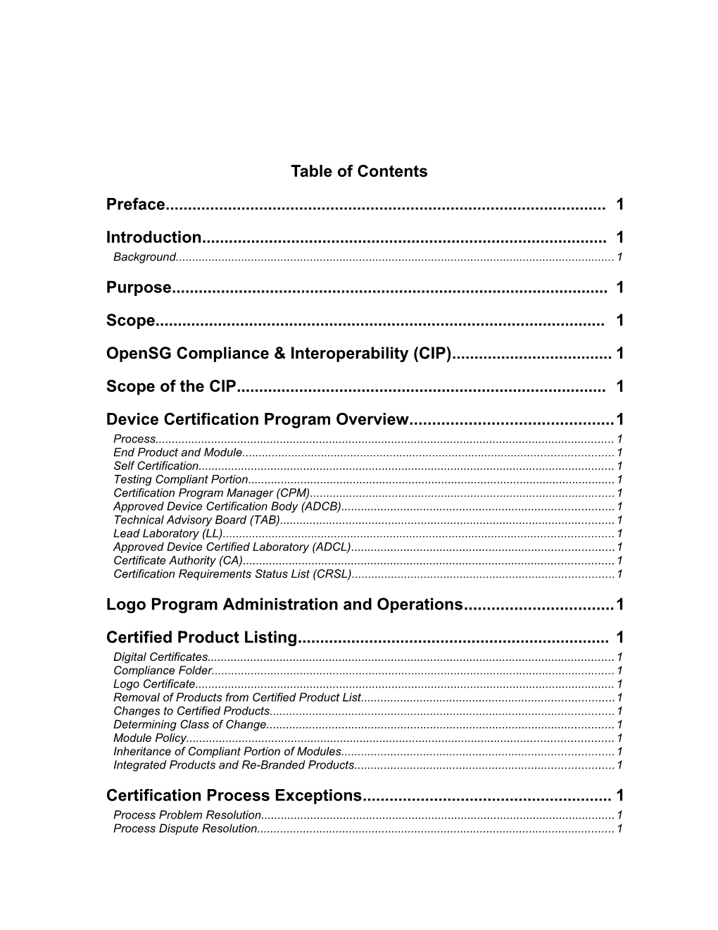 Opensg Compliance & Interoperability (CIP)