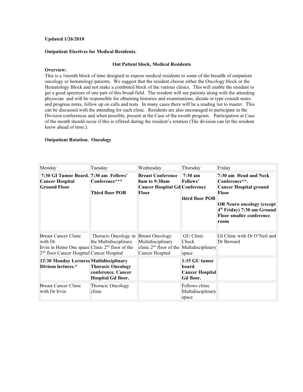 Outpatient Electives for Medical Residents