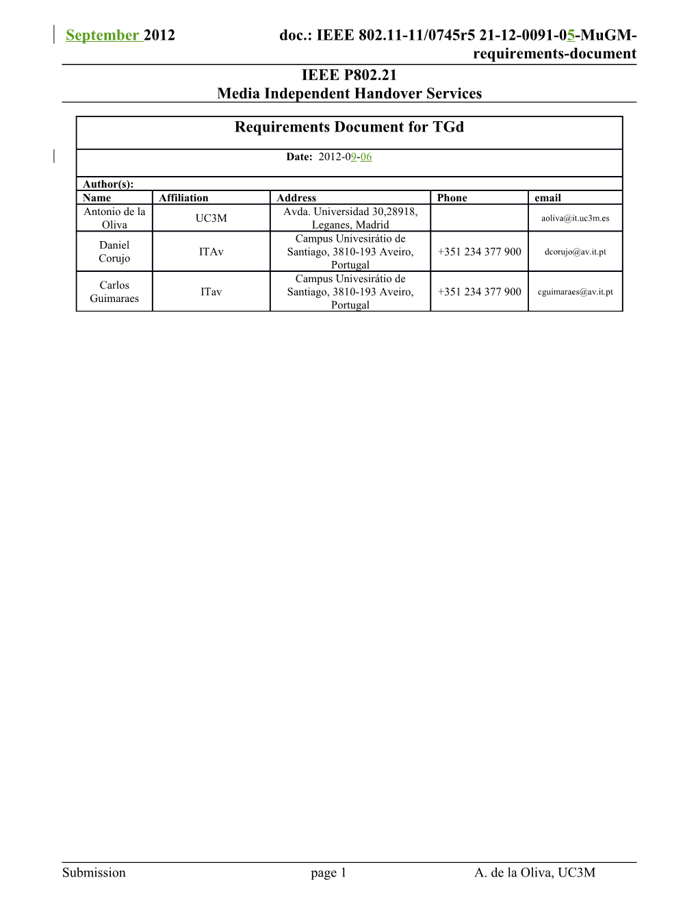 September 2012 Doc.: 21-12-0091-0 5 -Mugm-Requirements-Document