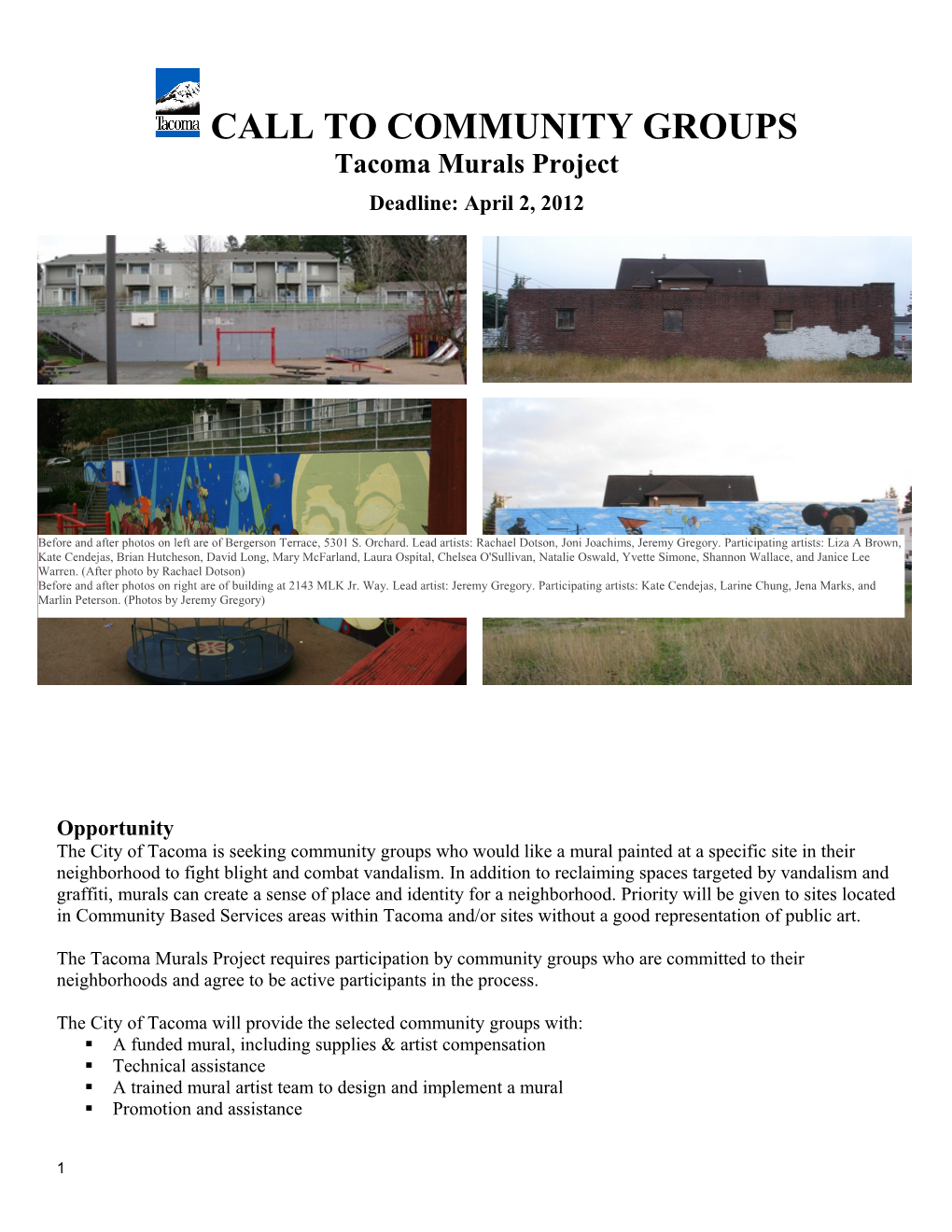 Community Based Mural Program (Pilot Program)