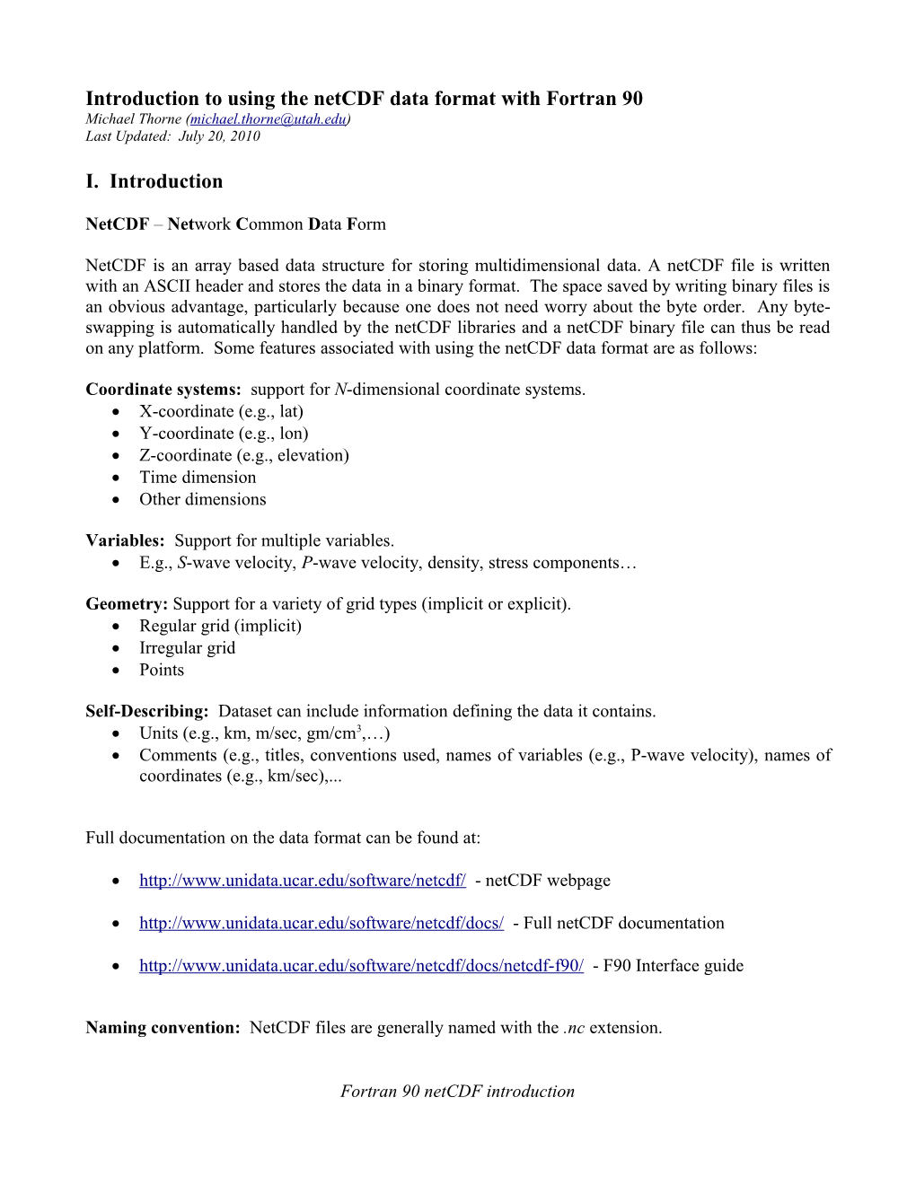 Introduction to Using the Netcdf Data Format with Fortran 90