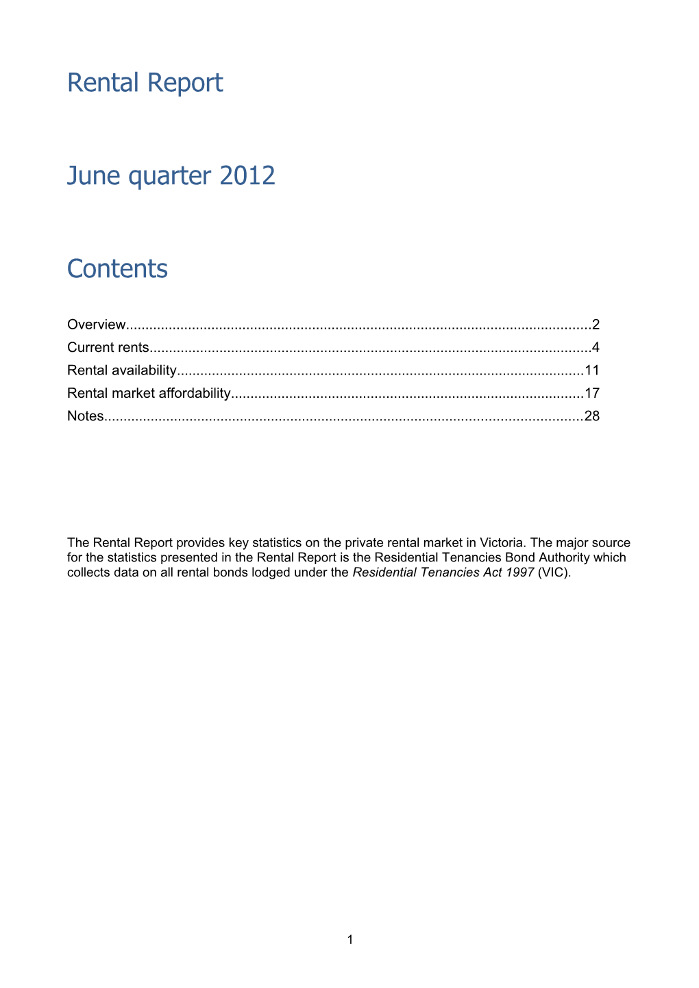 Rental Report June Quarter 2012