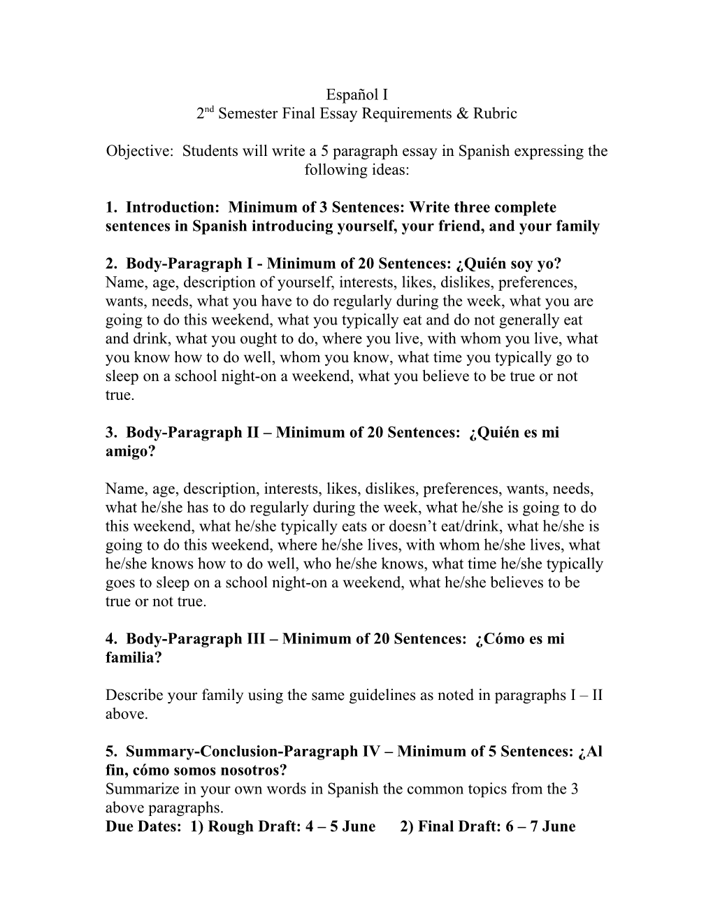 2Nd Semester Final Essay Requirements & Rubric