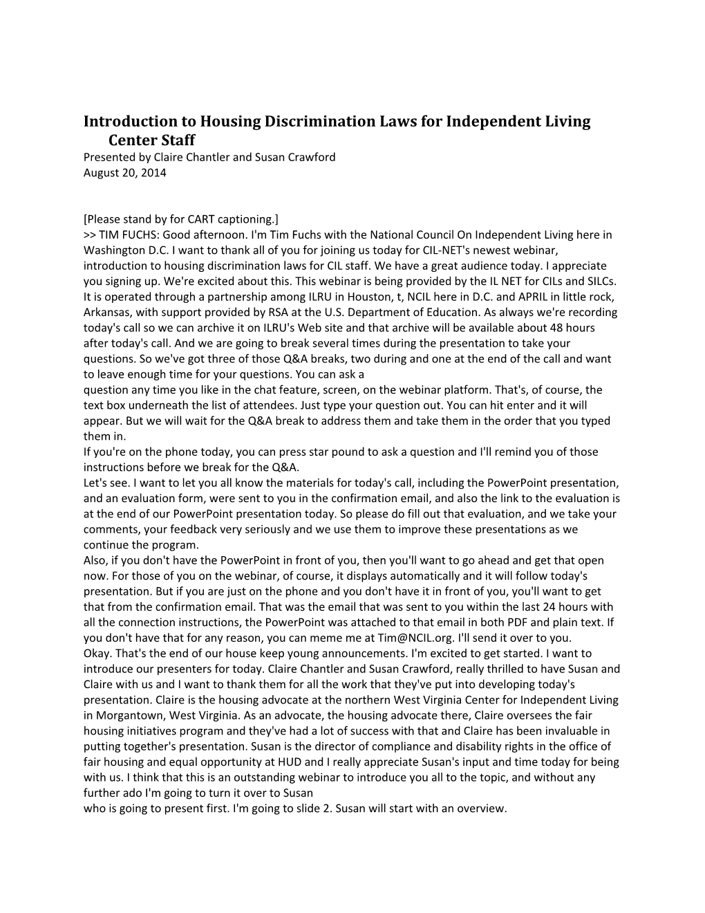 Introduction to Housing Discrimination Laws for Independent Living Center Staff