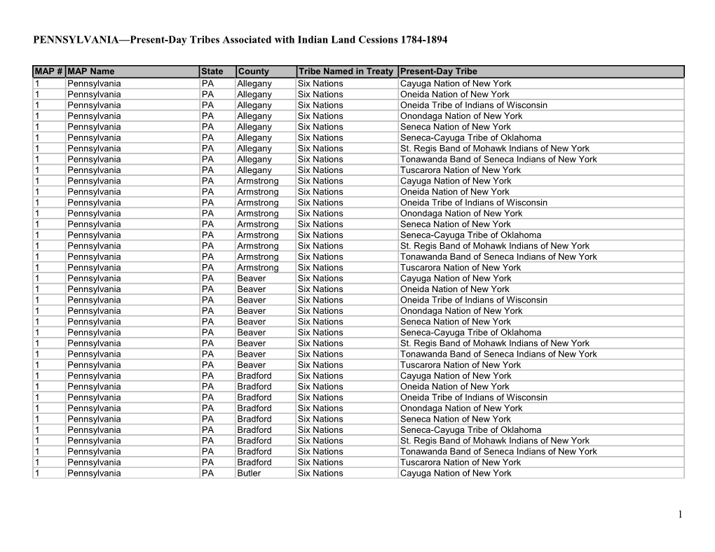 PENNSYLVANIA Present-Day Tribes Associated with Indian Land Cessions 1784-1894