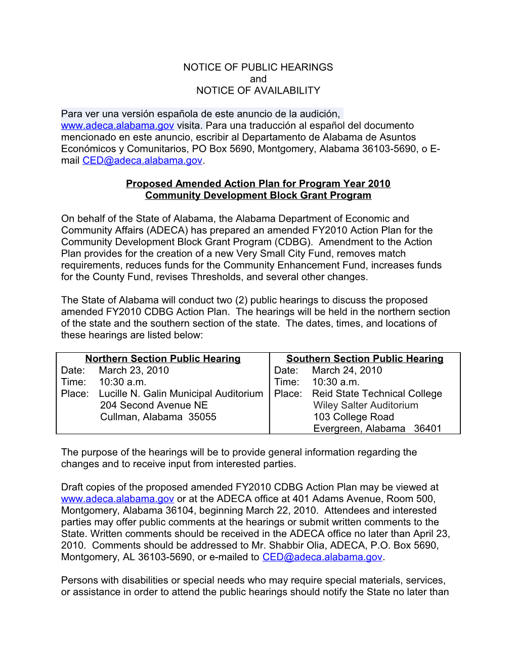 2010 - Newspaper Ad - Amended PY 2010 CDBG Action Plan - Maureen's Copy (2)