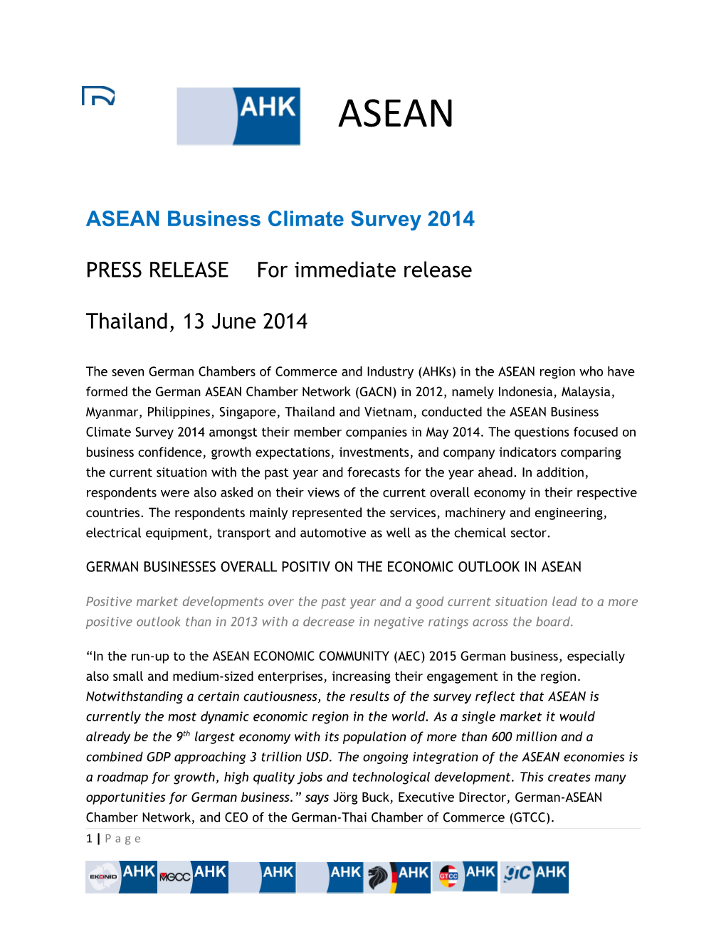 ASEAN Business Climate Survey 2014