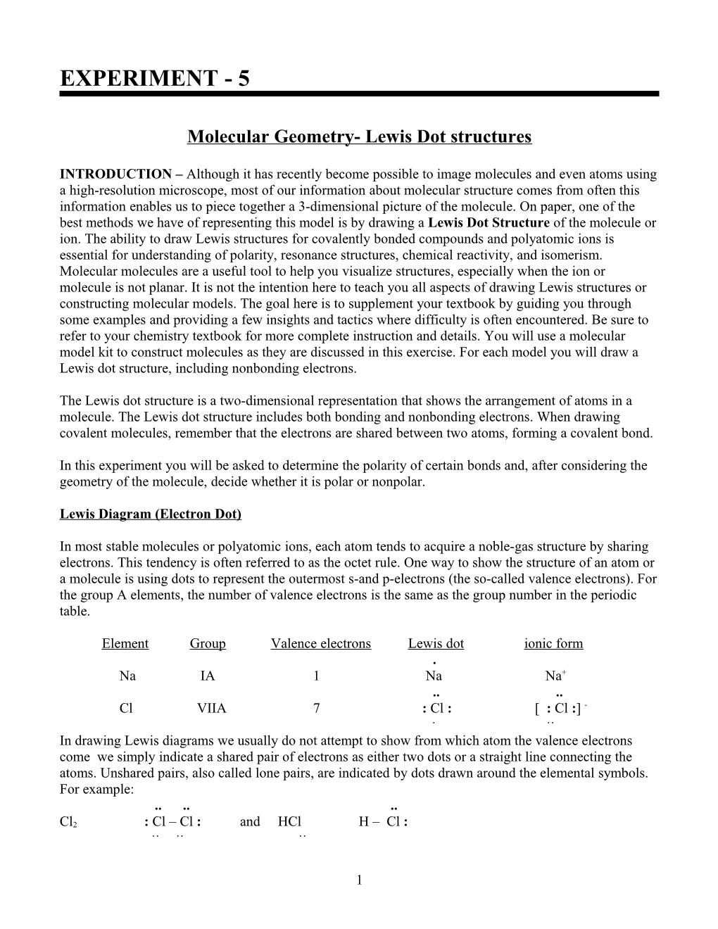 Molecular Geometry- Lewis Dot Structures