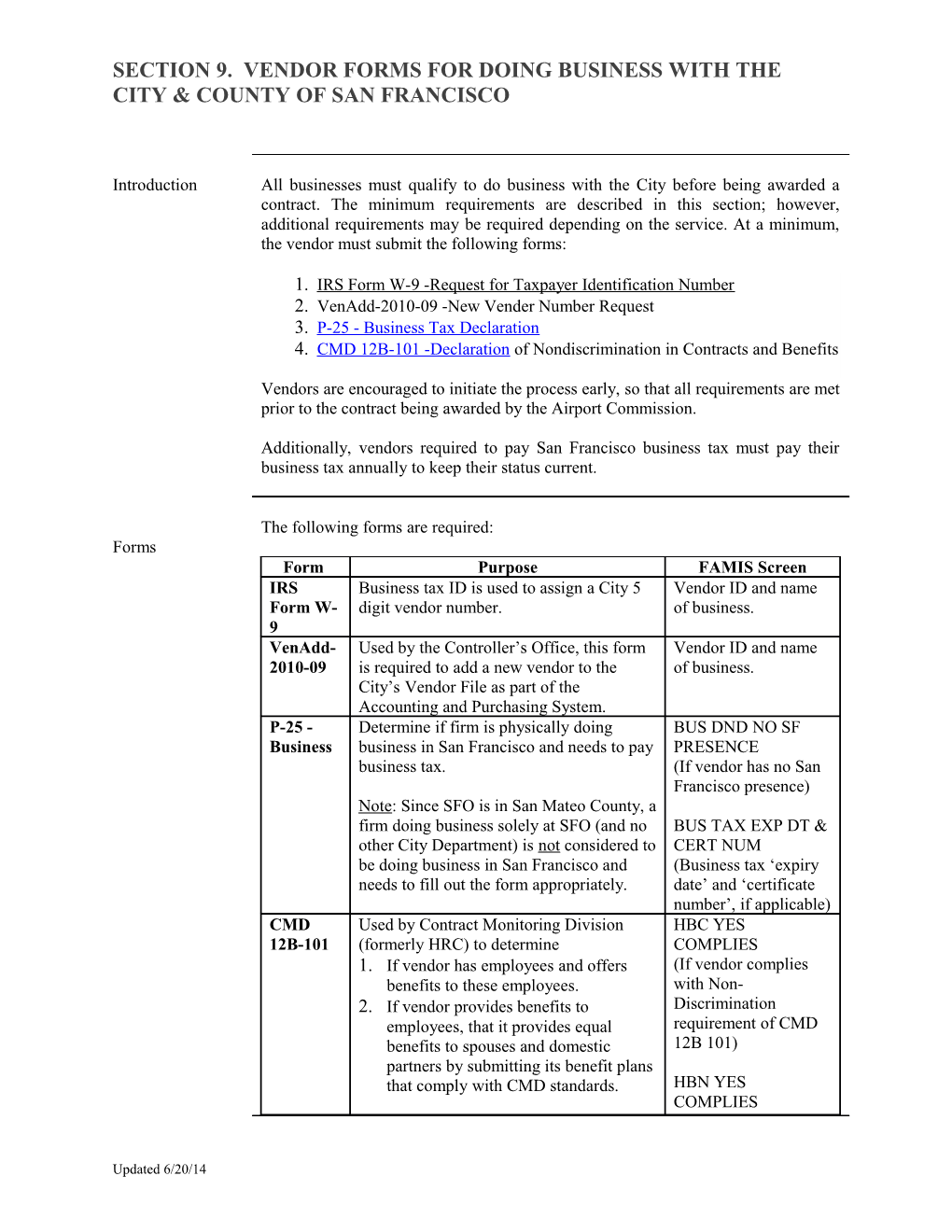 Section 9. Vendor Forms for Doing Business with the City & County of San Francisco