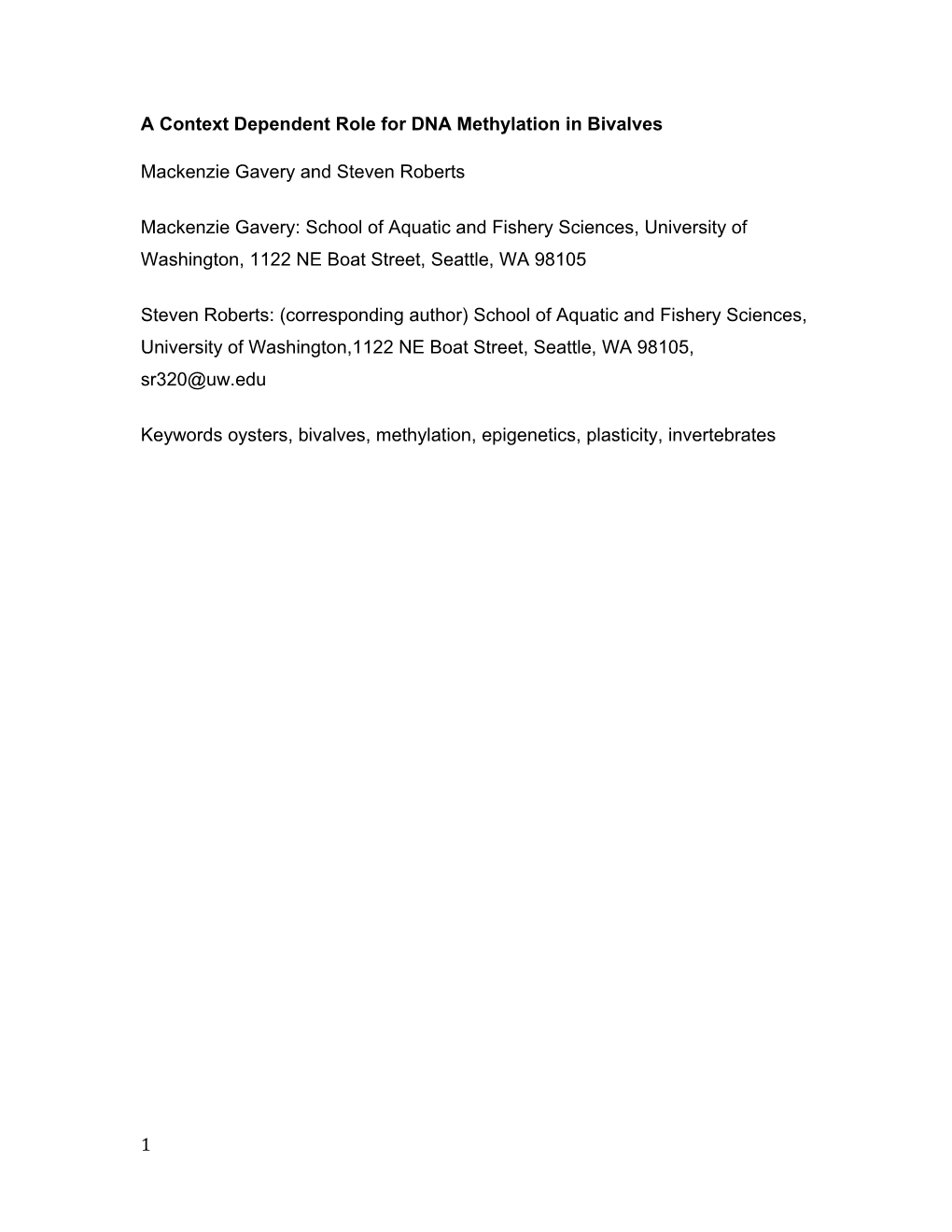 A Context Dependent Role for DNA Methylation in Bivalves